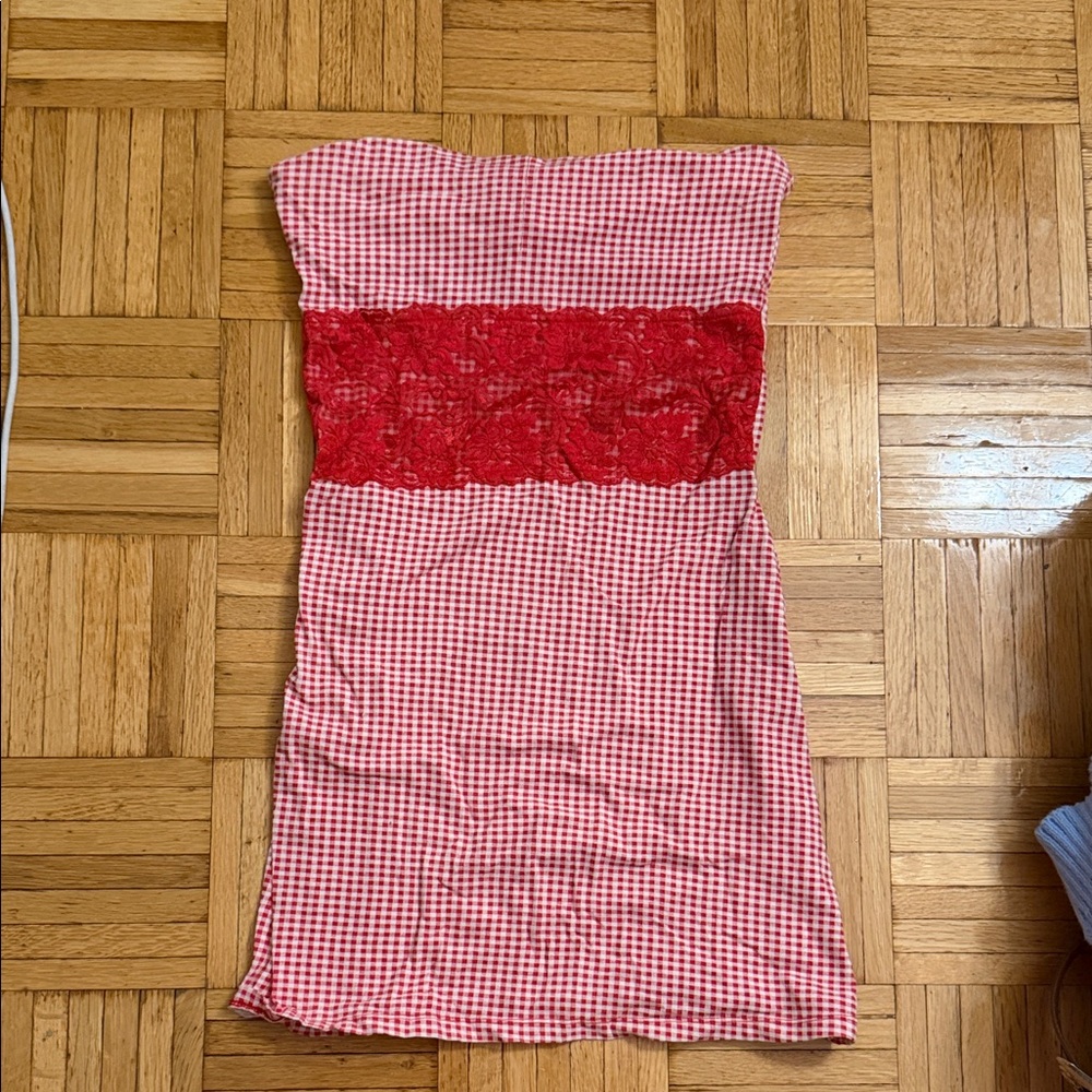 Love By Design Red Gingham Mini Dress with Lace Waist